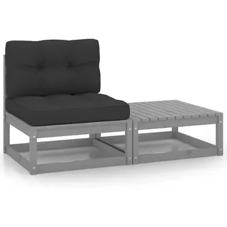 2-TLG. Garten-Lounge-Set mit Kissen, Lounge Gartenmöbel Set, Terassenmöbel Wetterfest, Gartenlounge, Balkon Möbel, Garten Loungemöbel Set, Grau Kiefer Massivholz - Grau