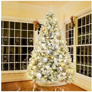 salcar 180 cm Künstlicher Weihnachtsbaum mit Schnee und Beleuchtung, Tannenbaum mit 828 Spitzen und 250 warmweißen LEDs, Schnellaufbau-Klappsystem Christbaum, inkl. Christbaumständer