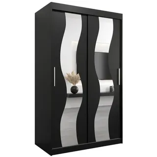 Möbel Kryspol Schwebetürenschrank 200/120/62 2-türig , Schwarz , Holz , Nachbildung , 5 Fächer , 120x200x62 cm , Schlafzimmer, Kleiderschränke, Schwebetürenschränke