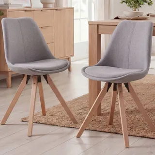 FineBuy Esszimmerstühle 2er Set Grau Skandinavische Stühle mit Holzbeinen Retro Stuhlset Bunt Küchenstühle mit Stoff Lehnenstuhl Modern Küchenstuhl - Grau