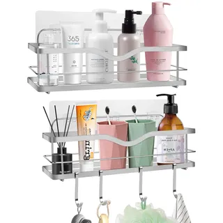 happtws Duschkorb Duschablage Edelstahl Ohne Bohren: 2 Pack Dusche Ablage Shampoo Halterung Badezimmer Regal Selbstklebender Badregal Duschgel Wandablage Aufbewahrung Organisator für Dusche Bad Küche