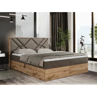 MKS Meble Boxspringbett 180x200 mit Bettkasten, Polsterbett 180x200 mit Matratze H3, Boxspringbett 180x200 mit Kopfteil, Boxspringbett mit Massivholz - Gunar - Braun Velvet - H3 - Bronze