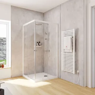 Schulte Duschkabine Corner Eckeinstieg mit Schiebetüren, Montage auf Duschwanne oder Fliese, 4mm ESG Sicherheitsglas, Höhe: 180 cm, 90 x 90 cm, ... Weiß