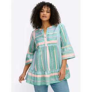 Longbluse SHEEGO BY JOE BROWNS, Damen, Gr. 50, kalkmint, hummer, gemustert, 100% Baumwolle, gemustert, gestreift, Rundhals, Blusen Longbluse