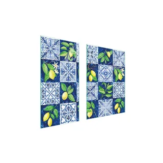 Herdabdeckplatten 2 teilig 75x52 Ceranfeld Abdeckung Glas Schneidebrett Mosaik Zitron