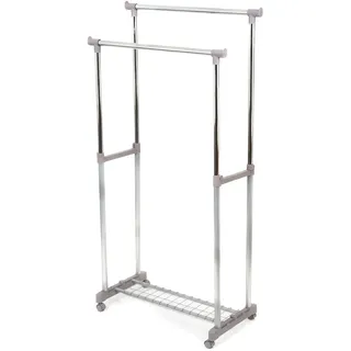 Compactor RAN2530 Alex Doppel-Kleiderständer mit Verstellbarer Höhe, 83,5 x 44 x 91-160 cm, Grau/Silber