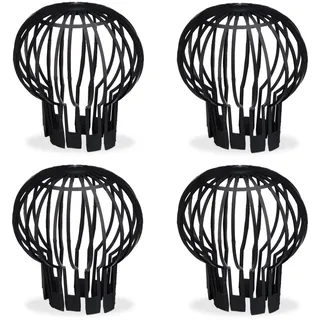 Relaxdays Fallrohrschutz, 4er Set, Kunststoff Korb, Laub Rinnensieb, Regenrohrschutz, Dachrinnenschutz, Ø 13 cm, schwarz