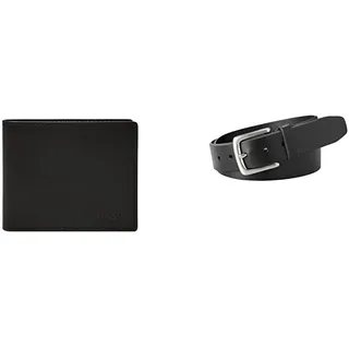 FOSSIL Herren Derrick Schwarzes Leder Portemonnaie und Joe Gürtel, Set
