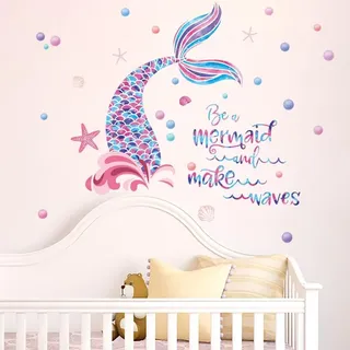Runtoo Wandtattoo Meerjungfrau Mädchen Wandsticker Zitate Sprüche Kinder Wandaufkleber Badezimmer Kinderzimmer Babyzimmer Bad Wanddeko