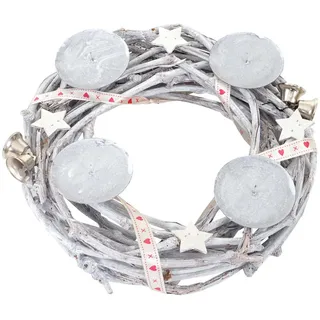 MCW Adventskranz Holz Ø 30Cm Ohne Kerzen Weiß, Multicolor , Holz , 8 cm , Dekoration, Weihnachtsdekoration, Adventskränze