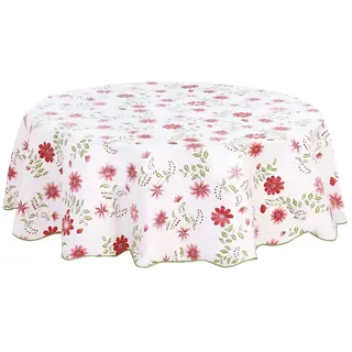 sourcing map Tischdecke Tischtuch Tischwäsche abwaschbar rund frühling wasserdicht, öldicht, schmutzabweisend Blumenmuster Kleine rote Blumen Rund 180cm