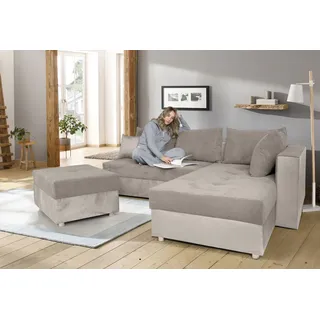 Collection AB »Italia L-Form« mit Bettfunktion, Bettkasten, in Cord-Samt Mix, beige,