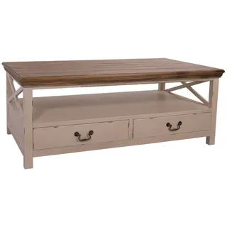 Couchtisch Roanne Holz Landhaus Stil Tisch Beistelltisch creme weiß - creme/weiß - ca. 130 cm X ca. 51 cm X ca. 69 cm