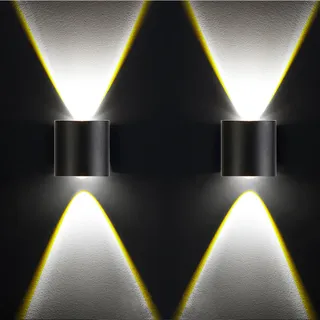 2x LED Wandleuchte Innen Außen, 8cm Up and Down Wandlampe, 2W 170lm Aluminium Schwarz IP65 Wasserdicht Modern Beleuchtung für Wohnzimmer Schlafzimmer - Schwarz