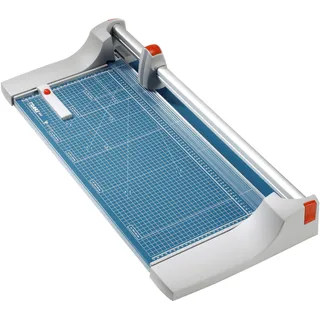 DAHLE 444 Rollenschneider, bis DIN A2, 30 Blatt, blau | Stabiler Metalltisch, geschliffenes Rundmesser aus Spezialstahl, 2 Winkelanlagen, Schnittlänge 670 mm