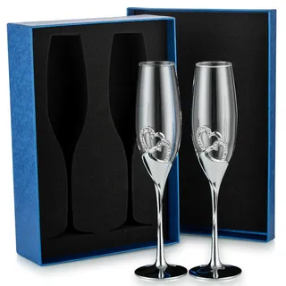 Sziqiqi 2 Stücke Kreative Sektgläser Weingläser Gläser mit Geschenkbox Kristiall Diamant Besetzt Herzförmig Liebespaar Hochzeit 2er Set Gläser Romatische Sektgläser Geschenk Haus Deko, Silber