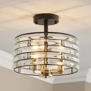 Saint Mossi Kristall Deckenleuchte Kronleuchter, halbbündig, moderner Stil, nahe an der Deckenleuchte, E14-Sockel, 3-flammig, 30 cm x 24 cm, Gold glänzend und mattschwarz