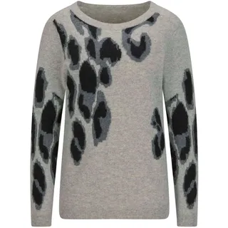 Rundhalspullover GOLDNER "Langarm Strickpullover im Leo-Design", Damen, Gr. 48, grau (grau, gemustert), Obermaterial: 100% Kaschmir WS., Modisch, U-Boot-Ausschnitt, Pullover Rundhalspullover, Leo-Look
