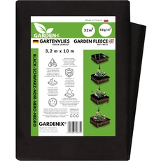 GARDENIX® 32 m2 Anti Unkrautvlies 50g/m2 ‒ Gartenvlies Hohe UV-Stabilisierung reißfest und wasserdurchlässig Schwarz (3,2m x 10m)