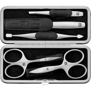 ZWILLING Maniküre-Set (5 teilig, Echtleder Etui, Metallrahmen, mit Nagelschere und Hautschere), Premium, Schwarz