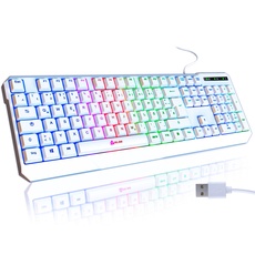 KLIM Chroma Gaming Tastatur QWERTZ DEUTSCH mit Kabel USB + Langlebig, Ergonomisch, Wasserdicht, Leise Tasten + RGB Gamer Tastatur für PC Mac Xbox One X PS4 Tastatur + Neue 2024 Version + Weiß