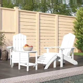 The Living Store Adirondack-Gartenstühle mit Hocker & Tisch HDPE Weiß - Weiß