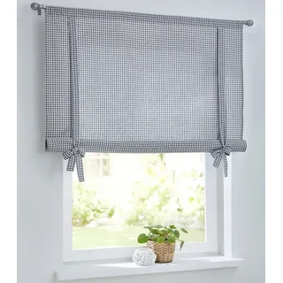 Kutti Bindegardine Cottage Raffgardine (1 St), Stangendurchzug, blickdicht, kariert, Baumwolle, Stangendurchzug, Bindegardine grau 45 cm x 100 cm