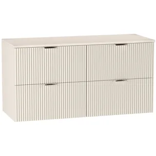 WENA Waschtischunterschrank 120 cm, geriffelte Fronten, Griffe aus Metall in der Farbe Gold (Farbe: Kaschmir) - Beige