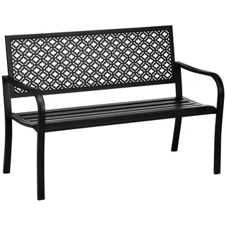 Outsunny Sitzbank MIT Blumenmuster, max. 240 kg, 127 x 63 x 83 cm, Stahl, Schwarz , Metall , 63x83x127 cm , Gartenmöbel, Gartenbänke