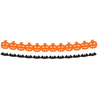 Folat 23863 23863-Happy Booo Dekoration Papiergirlande Figuren Kürbis Fledermaus Schwarz, Orange fur Halloween Party Deko Kinder, Mehrfarbig