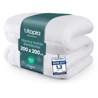 Utopia Bedding Bettdecke 200 x 200 cm, Ganzjahresdecke 370 GSM Füllung, atmungsaktive Schlafdecke, Steppdecke, Super Weiche Kuschelige (Weiß)