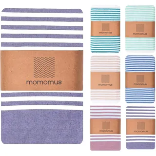 MOMOMUS Fouta XXL oder Picknickdecke XXL für den Strand - Mit Fransen, Gestreift und Leicht - Große Stranddecke, Sandfreie Strandmatte und Faltbare Campingdecke - Violett, 210x240 cm