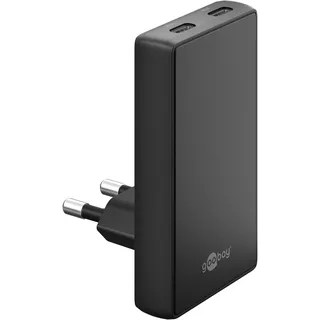goobay Dual-Schnelladegeräte, 45W, 2x USB-C, 90° abgewickelt, flach, schwarz