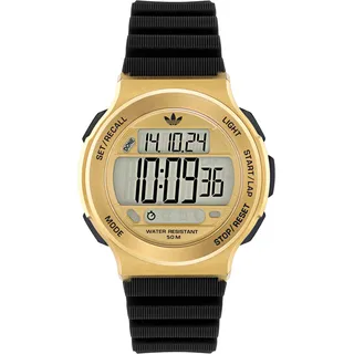 Chronograph ADIDAS ORIGINALS "EXPRESSION THREE DIGITAL", gold (schwarz, goldfarben), Armbanduhren, Damen, Chronograph, Quarzuhr, Armbanduhr, Herrenuhr, Damenuhr,Silikonarmband,Stoppfunktion