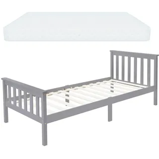 ML-Design Bettgestell mit Matratze, 200/90/10 cm Hellgrau - Holz , 90x200 cm , Schlafzimmer, Betten