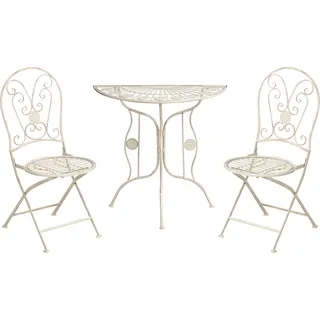 BELIANI Balkonset Hellbeige Eisen 3-teilig Antik-Optik Romantischer Französischer Stil Halbrunder Tisch mit 2 Stühlen Klappbar Garten Outdoor Terrasse - Beige