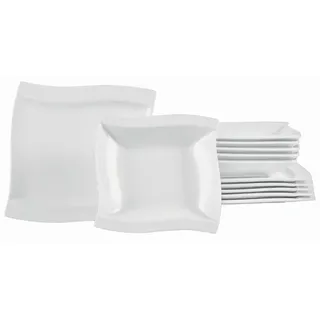 Novel Tafelservice , Weiß , Keramik , 12-teilig , Wellen , Lfgb , Geschirr, Geschirrsets, Tafelservice