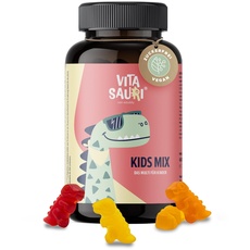 edubily nutrition® Vitasauri Kids Mix Vitamine für Kinder - Dino Fruchtgummis mit Vitaminen & Mineralien - zuckerfrei & lecker - hohe Bioverfügbarkeit - 60 Stück für 60 bzw 30 Tage