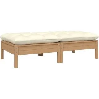 The Living Store Gartensofa 2-Sitzer mit Creme Kissen Massivholz Kiefer - Braun