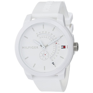 Tommy Hilfiger Herren-Analog-Quarzuhr - Weißes Zifferblatt, Weißes Silikonarmband, Tag- & Datumsfunktionen, 44-mm-Gehäuse, 3ATM Wasserbeständigkeit - 1791481