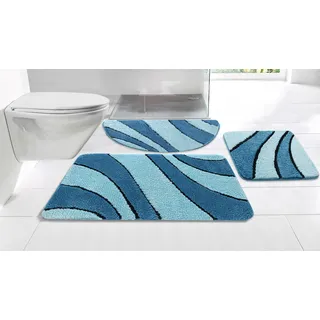 Badematte OTTO HOME "Anna, Badvorleger, Badezimmer Teppich" Gr. 3, blau (petrol, türkis), H:16mm, Polyester, Badematten, Badematte, Badteppich, Hoch Tief Effekt, Modern, Weich, Wellen, Topseller