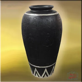 Vase Bodenvase Amphore Antike Blumenvase Ägyptische Pflanzenvase Kunstharz - 2+28 - Schwarz mit Silberdekor - 36 cm X 63,5 cm