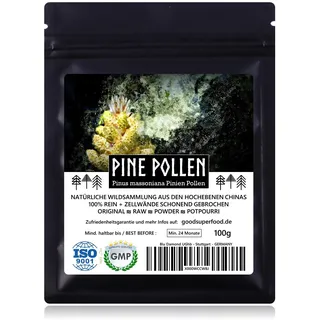 PINE POLLEN (Pinien Pollen) - Natürliche Wildsammlung | TOP-Qualität vom NR.1-Original | 100% rein + laborgeprüft auf Schadstoffe | GMP + ISO-9001 zertifiziert | frisch geerntet | roh vegan | 100g