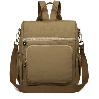 KONO Damen Rucksack Klein, Wasserdichter Anti-Diebstahl Daypack 29x16x32 cm, Leichter Tagesrucksack für Stadt, Reise, Uni und Arbeit(Khaki)