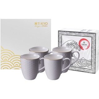 TOKYO design studio Nippon White 4er Tassen-Set weiß, mit Gold-Rand, Ø 8,5 cm, 10,2 cm hoch, 380 ml, asiatisches Porzellan, Japanisches Design, inkl. Geschenk-Verpackung