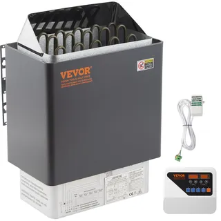 VEVOR Saunaofen 9 KW, Sauna Elektroherd 380 V - 415 V, Edelstahlsaunaofen, Elektrischer Saunaofen 2 Modi (Temperatur, Zeit), mit Externem Steuergerät & 3M-Temperatursensor (Saunastein Nicht enthalten)