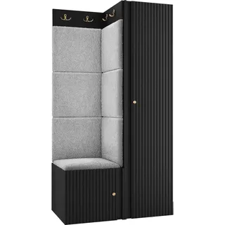 MIRJAN24 Garderoben-Set Orion Ryfel Slim XXV, Kleiderschrank, Schuhschrank, Kleiderhakenbrett, 7x Paneel 42x42, 6 Kleiderhaken für Kleidung, Metallgriffe (Farbe: Schwarz, Abriamo 06) - Schwarz, Grau