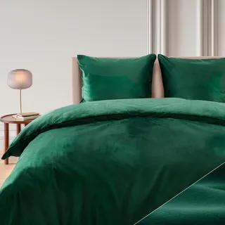 Blumtal Bettwäsche 200x200 cm Cashmere-Touch - OEKO-TEX zertifiziert + Kissenbezug 80x80 - Mikrofaser - Bettflauschig in Grün