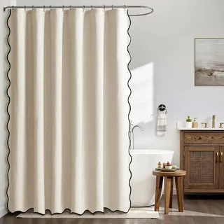 MIULEE Duschvorhang 200x200 cm Beige Leinen Texturiert mit Gewellter