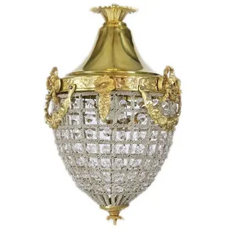 Casa Padrino Barock Kristall Hängeleuchte Gold Ø 25 x H. 35 cm - Runde Hängeleuchte im Barockstil - Barock Leuchten - Edel & Prunkvoll - Gold